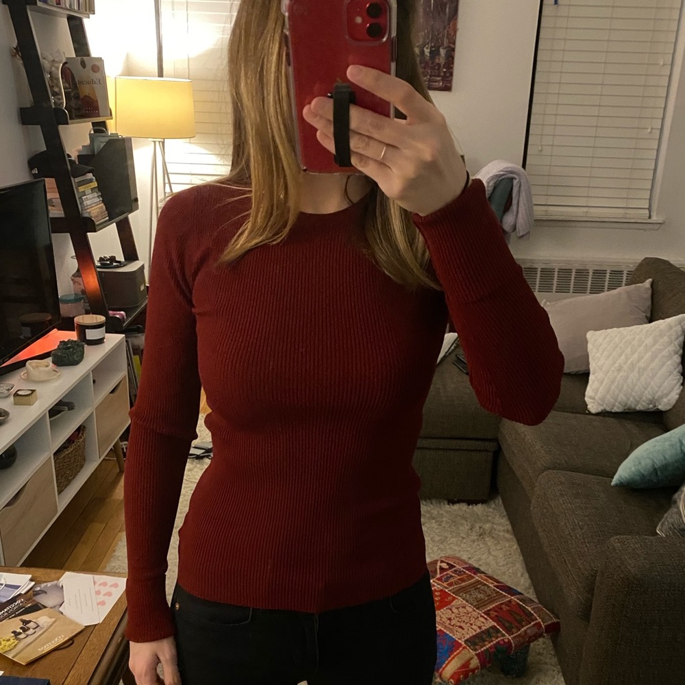 Theory ribbed sweater in Maroon/ dark red